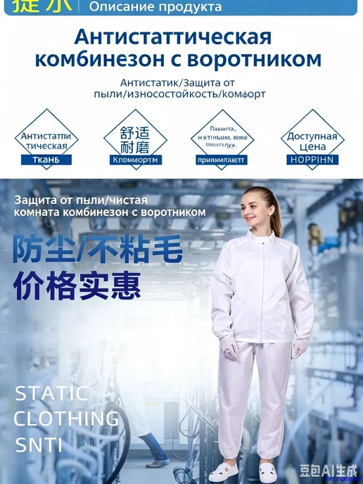 Халат рабочий антистатический темно-голубой, голубой, фото 6