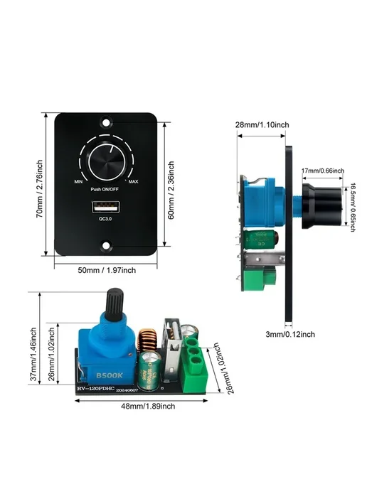 Диммер VIPMOON 12-24 В 5 А для светодиодных ламп с USB QC 3, черный, фото 7