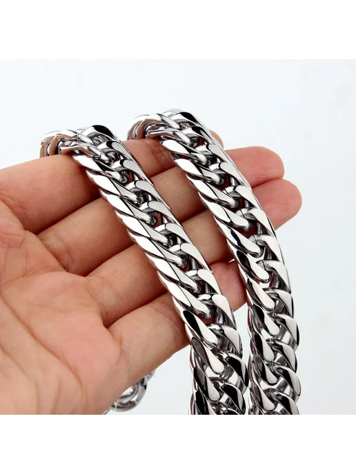 Granny Chic Цепочка мужская кубинская из нержавеющей стали, Silver 11mm, серебристый