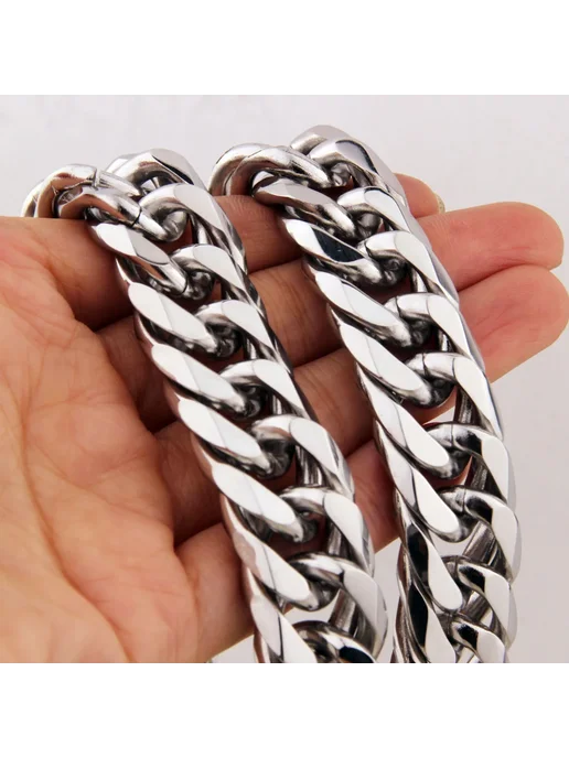 Granny Chic Цепочка мужская кубинская из нержавеющей стали, Silver 11mm, серебристый, фото 2