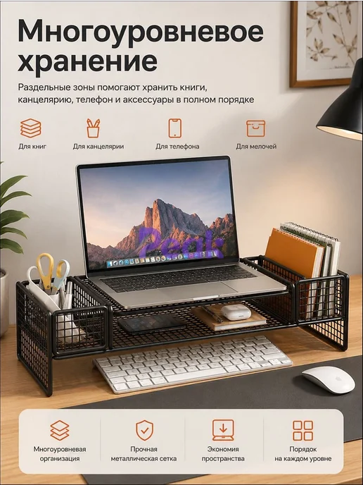 Черная металлическая подставка под монитор, черный, фото 4