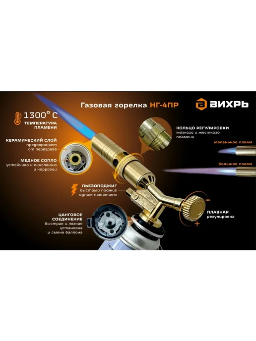 Газовая горелка туристическая с пьезоподжигом ВИХРЬ НГ-4ПР, вариант, фото 7