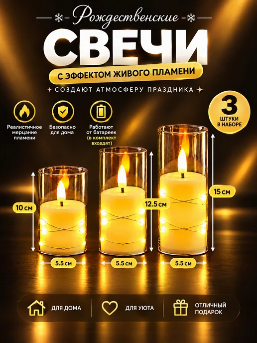 Стефляндия Свечи светодиодные мерцающие на батарейках, белый
