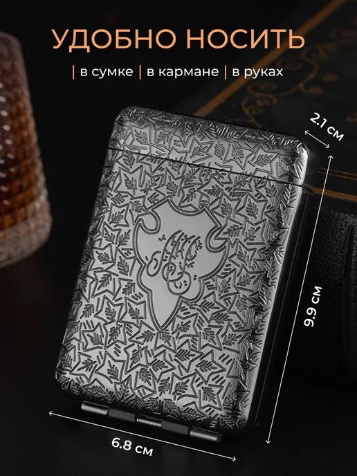 Нет бренда Портсигар металлический с ручной росписью черный никель, черный, фото 2