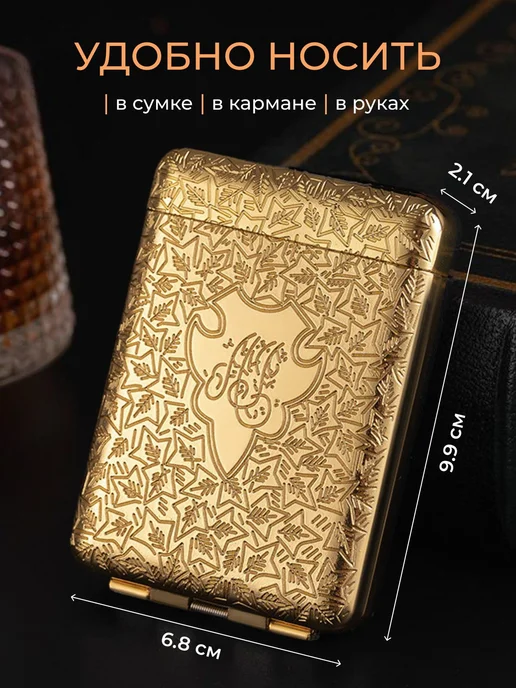 Нет бренда Портсигар металлический с ручной росписью черный никель, золотой, фото 2