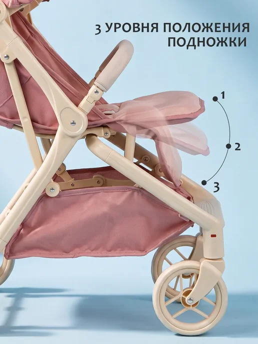 Коляска для кукол реборн до 60 см трансформер, розовый, фото 6