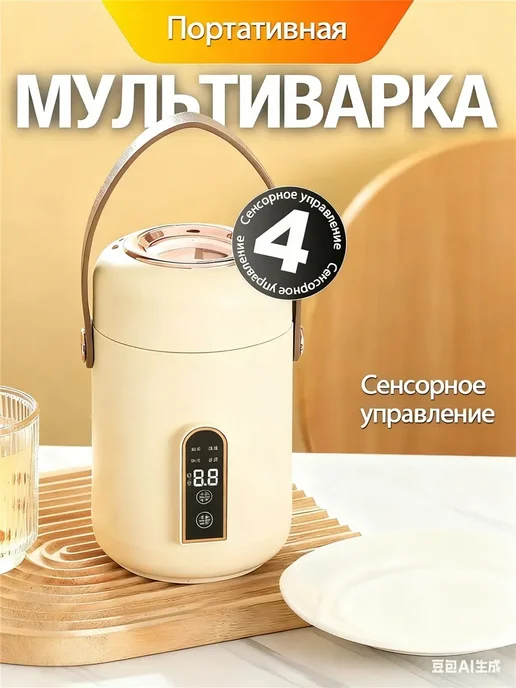 Мини мультиварка скороварка миниповар антипригарная чаша, коричневый