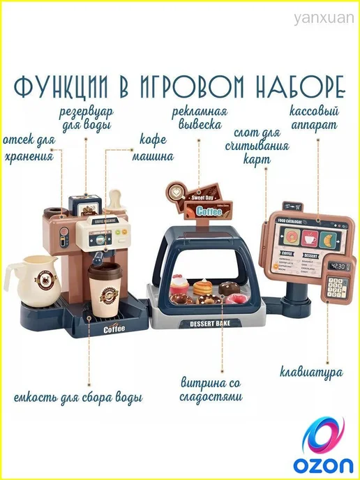 Набор ролевых игрушек кофемашина, касса, витрина, вариант, фото 5