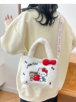Сумка с ремешком меховая Хэллоу Китти Hello Kitty. Цвет белый. Вид 2.